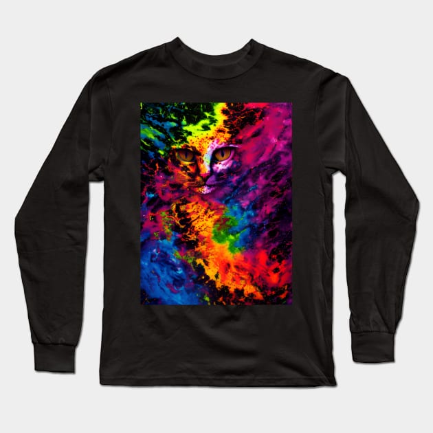 Trippy Psychedelic Cat Face Long Sleeve T-Shirt by Trip Tank